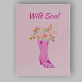 Wild Soul Pink Cowboy Boot Floral Watercolour Canvas Wall Art Print Decor Picture Ready to Hang