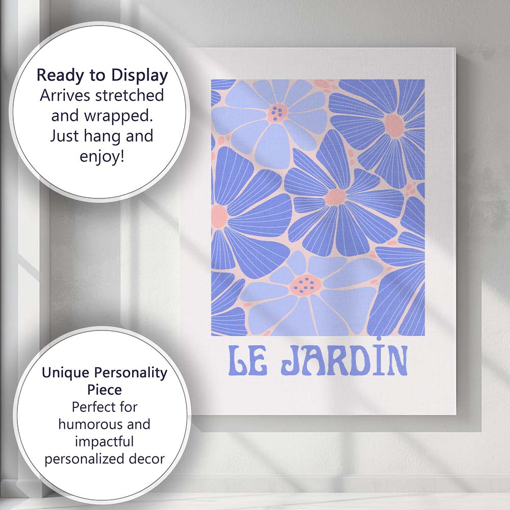 Scandinavian Blue Floral Le Jardin Botanical Illustration Canvas Wall Art Print Decor Picture Ready to Hang