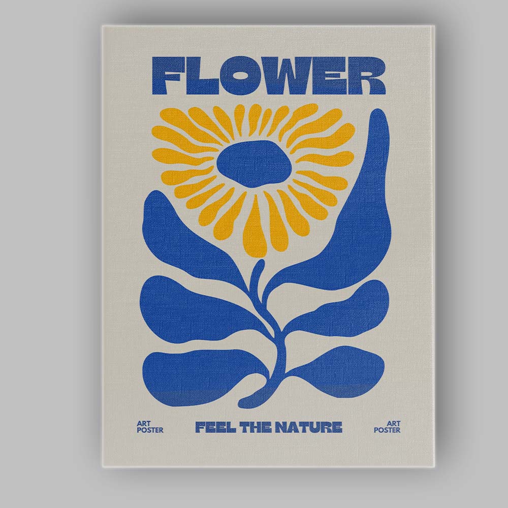 Bold Blue Yellow Abstract Flower Nature Poster Canvas Wall Art Print Decor Picture Ready to Hang