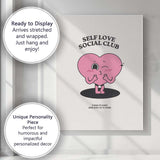 Cute Pink Heart Self Love Social Club Typography Canvas Wall Art Print Decor Picture Ready to Hang