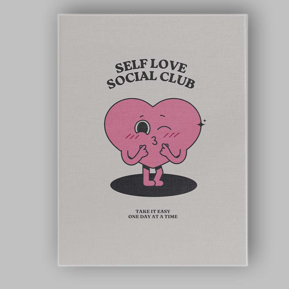 Cute Pink Heart Self Love Social Club Typography Canvas Wall Art Print Decor Picture Ready to Hang