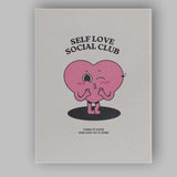 Cute Pink Heart Self Love Social Club Typography Canvas Wall Art Print Decor Picture Ready to Hang