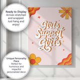 Retro Girls Support Girls Groovy Typography Floral Canvas Wall Art Print Decor Picture Ready to Hang