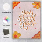 Retro Girls Support Girls Groovy Typography Floral Canvas Wall Art Print Decor Picture Ready to Hang
