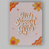 Retro Girls Support Girls Groovy Typography Floral Canvas Wall Art Print Decor Picture Ready to Hang