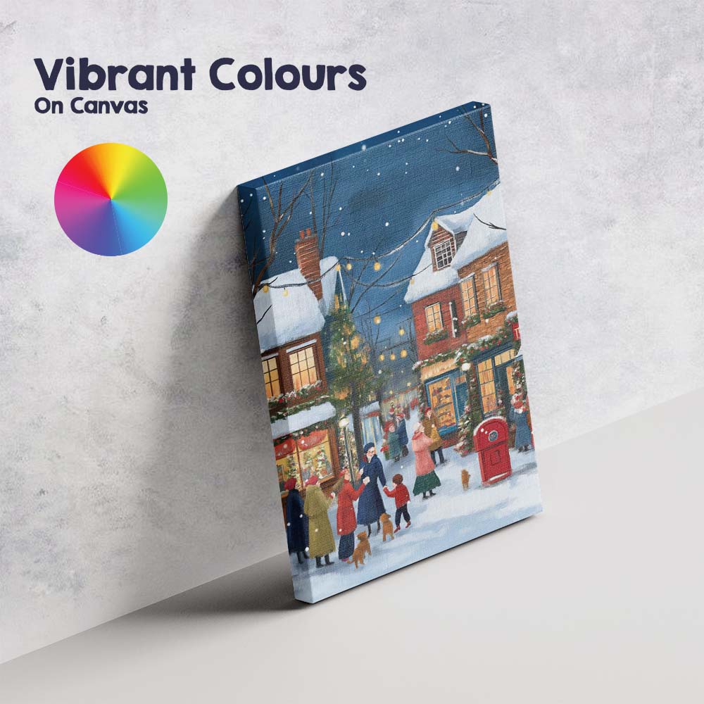 Cosy Christmas Village Snowy Winter Street Scene Canvas Wall Art Print Decor Picture Ready to Hang