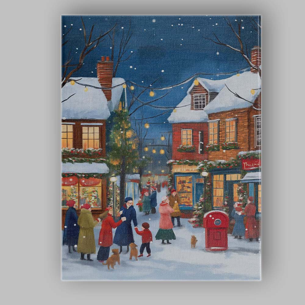 Cosy Christmas Village Snowy Winter Street Scene Canvas Wall Art Print Decor Picture Ready to Hang