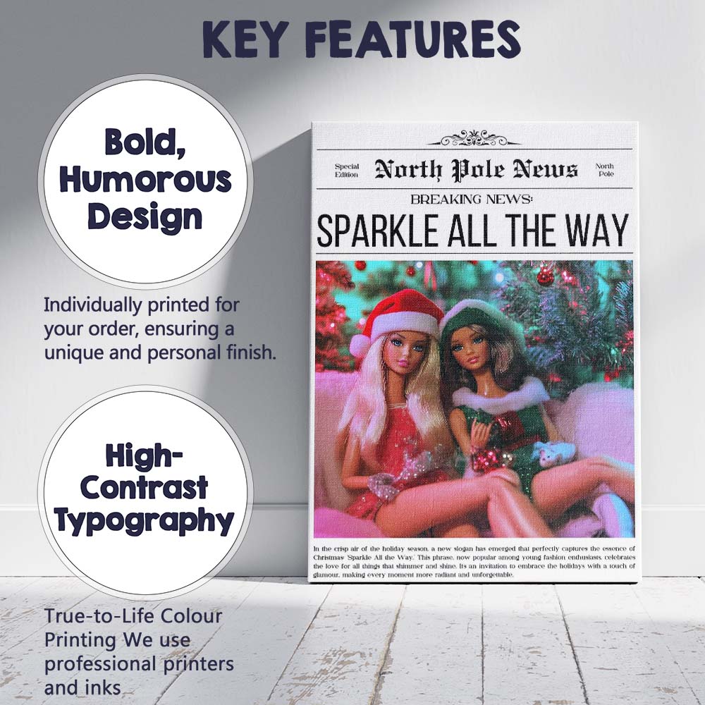 North Pole News Sparkle All The Way Glamorous Christmas Fashion Poster Canvas Wall Art Print Decor Picture Ready to Hang
