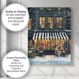 Cosy Snowy Christmas Cafe Festive Winter Street Evening Painting Canvas Wall Art Print Decor Picture Ready to Hang