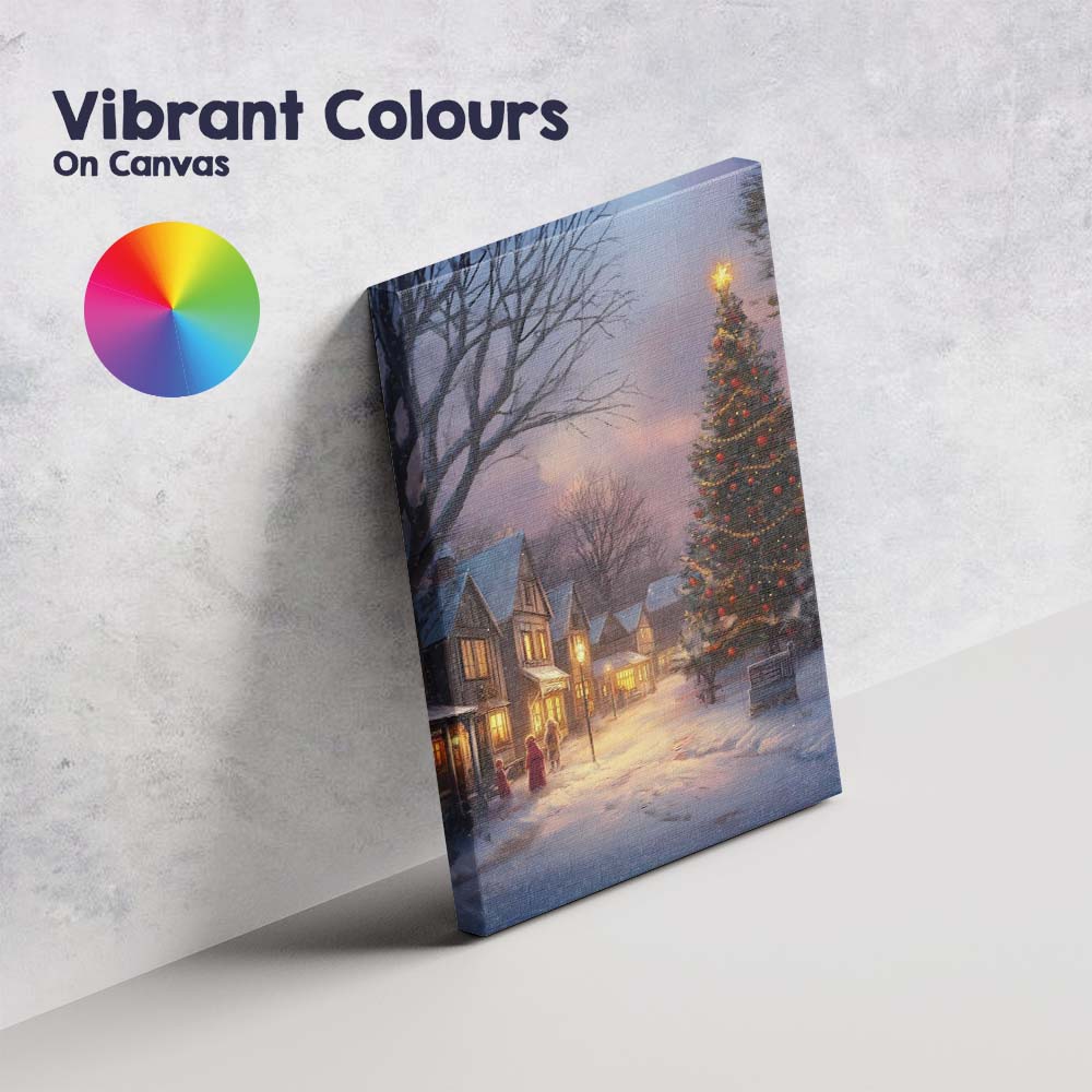 Enchanting Christmas Village Twilight Tree Snowy Winter Landscape Canvas Wall Art Print Decor Picture Ready to Hang