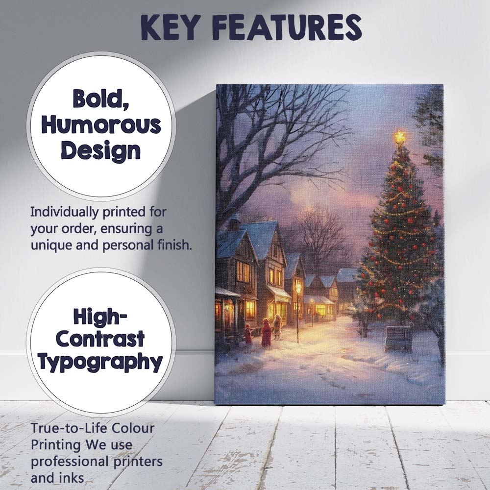 Enchanting Christmas Village Twilight Tree Snowy Winter Landscape Canvas Wall Art Print Decor Picture Ready to Hang