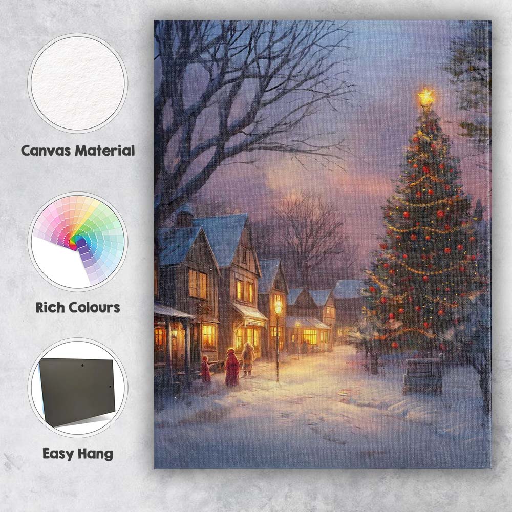 Enchanting Christmas Village Twilight Tree Snowy Winter Landscape Canvas Wall Art Print Decor Picture Ready to Hang