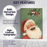 Cheerful Laughing Santa Claus Holly Berry Christmas Illustration Canvas Wall Art Print Decor Picture Ready to Hang