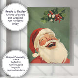 Cheerful Laughing Santa Claus Holly Berry Christmas Illustration Canvas Wall Art Print Decor Picture Ready to Hang