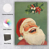 Cheerful Laughing Santa Claus Holly Berry Christmas Illustration Canvas Wall Art Print Decor Picture Ready to Hang