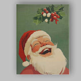 Cheerful Laughing Santa Claus Holly Berry Christmas Illustration Canvas Wall Art Print Decor Picture Ready to Hang