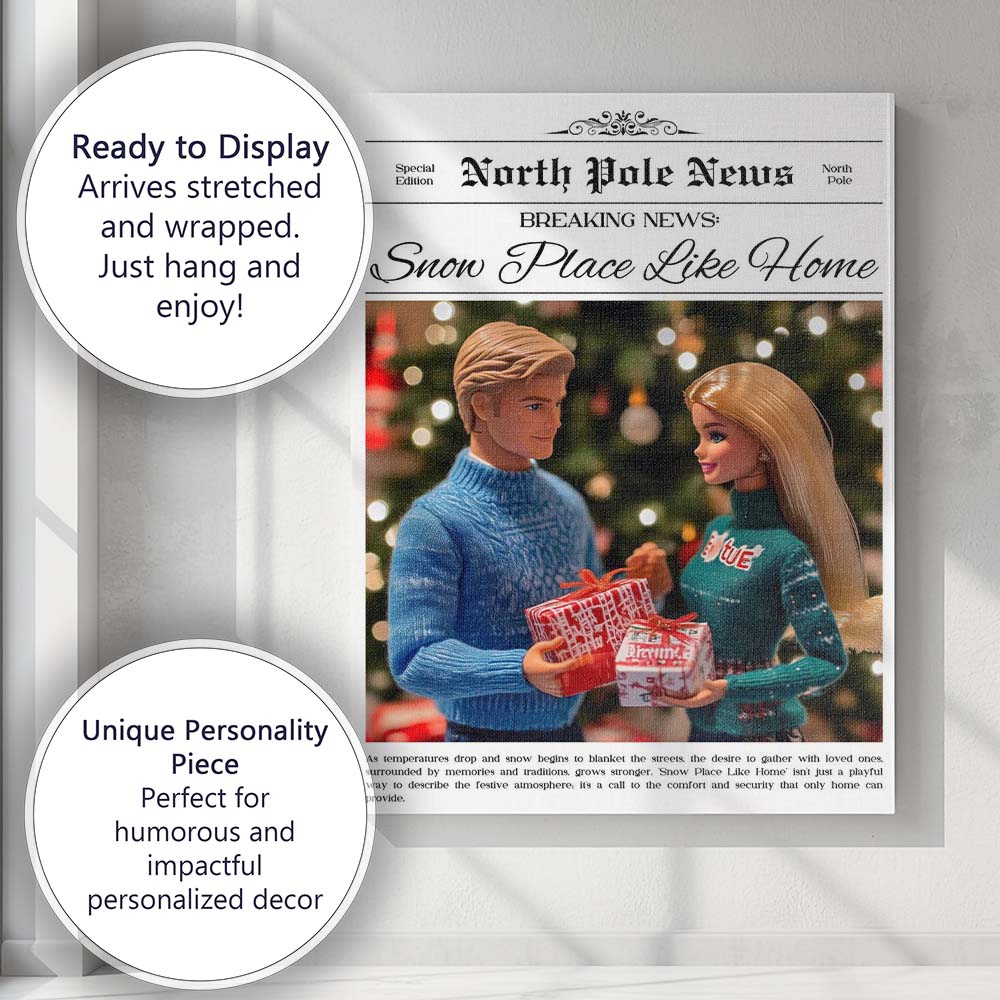 North Pole News Snow Place Like Home Christmas Couple Poster Canvas Wall Art Print Decor Picture Ready to Hang