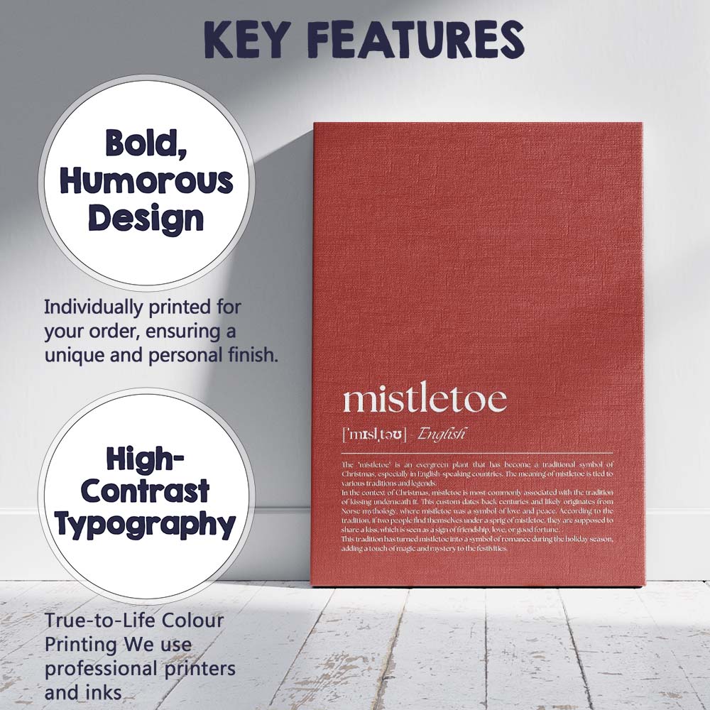 Minimalist Mistletoe Christmas Dictionary Definition Typography Wall Art Canvas Wall Art Print Decor Picture Ready to Hang