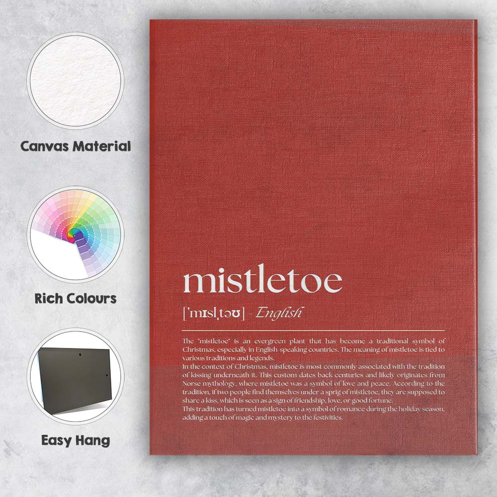Minimalist Mistletoe Christmas Dictionary Definition Typography Wall Art Canvas Wall Art Print Decor Picture Ready to Hang