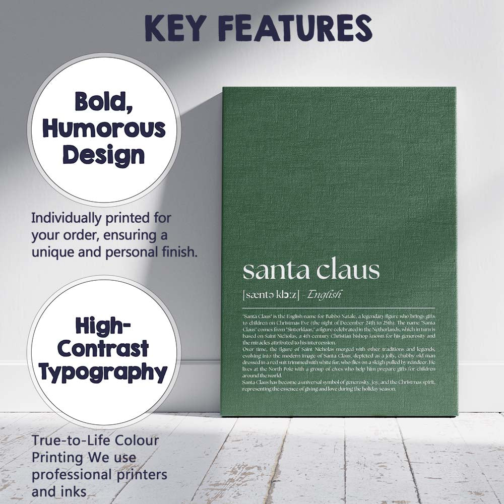 Minimalist Santa Claus Christmas Dictionary Definition Typography Wall Art Canvas Wall Art Print Decor Picture Ready to Hang