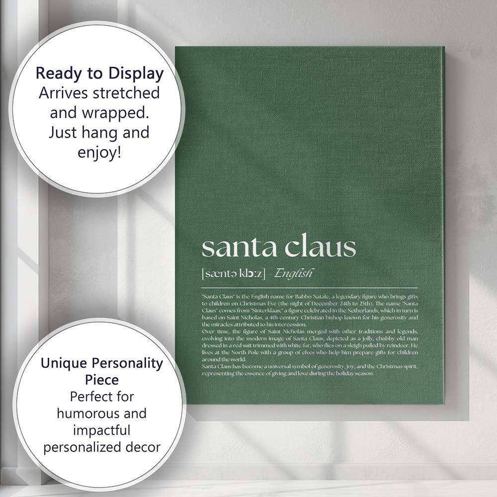Minimalist Santa Claus Christmas Dictionary Definition Typography Wall Art Canvas Wall Art Print Decor Picture Ready to Hang
