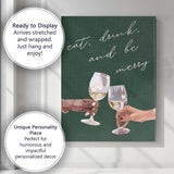 Minimalist Christmas Wine Glass Cheers Typography Quote Green Wall Art Canvas Wall Art Print Decor Picture Ready to Hang