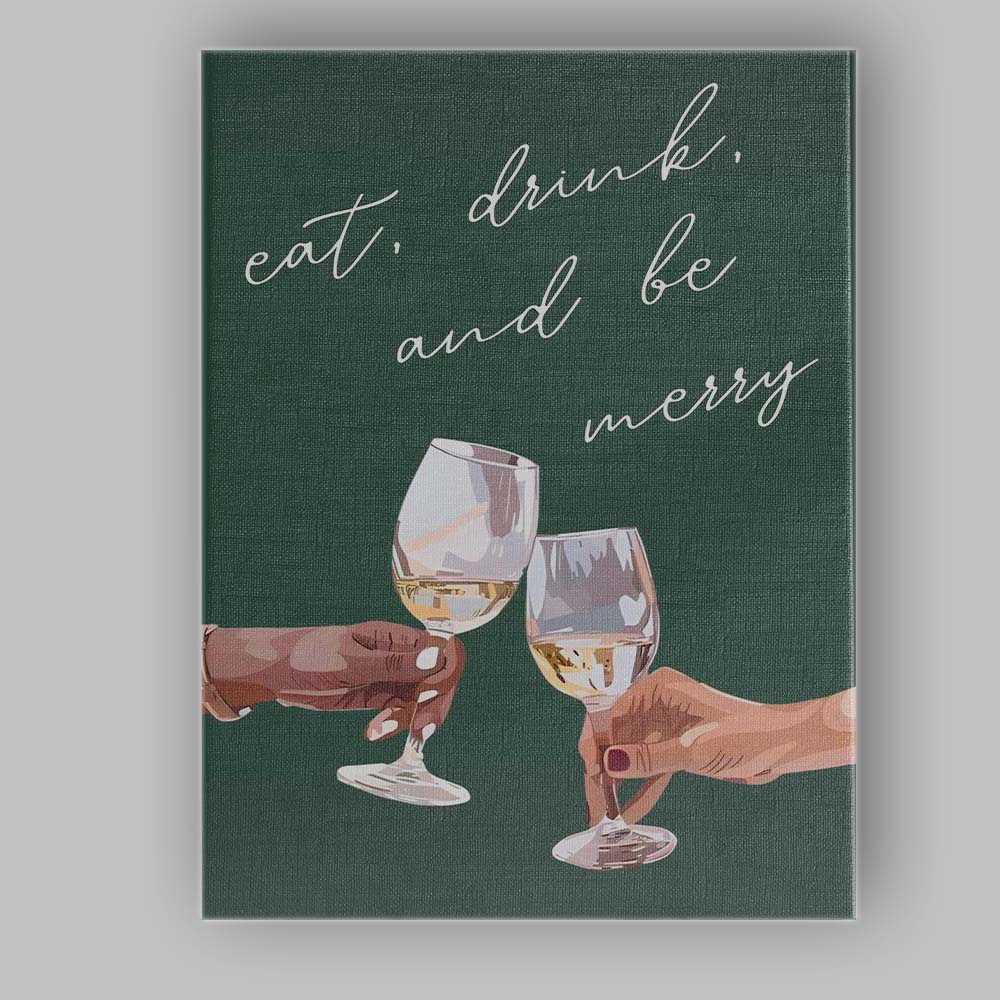 Minimalist Christmas Wine Glass Cheers Typography Quote Green Wall Art Canvas Wall Art Print Decor Picture Ready to Hang