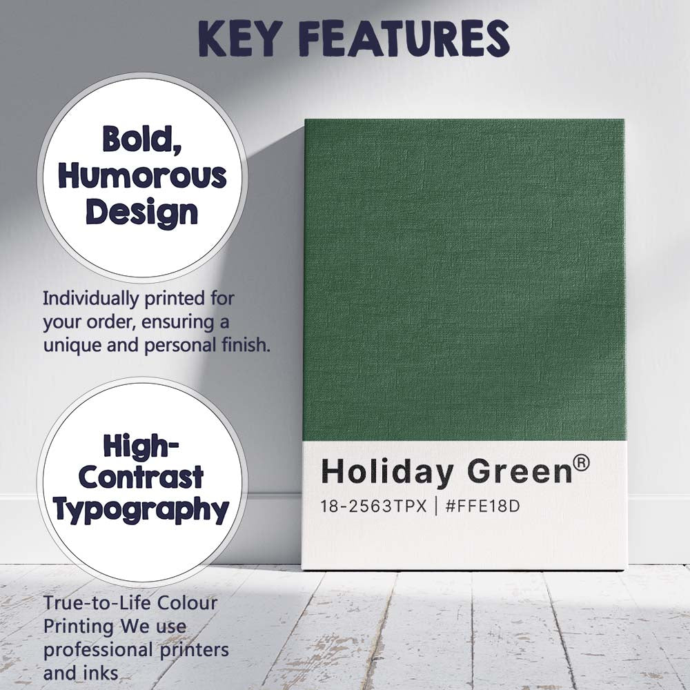 Holiday Green Christmas Colour Swatch Minimalist Typography Wall Art Canvas Wall Art Print Decor Picture Ready to Hang