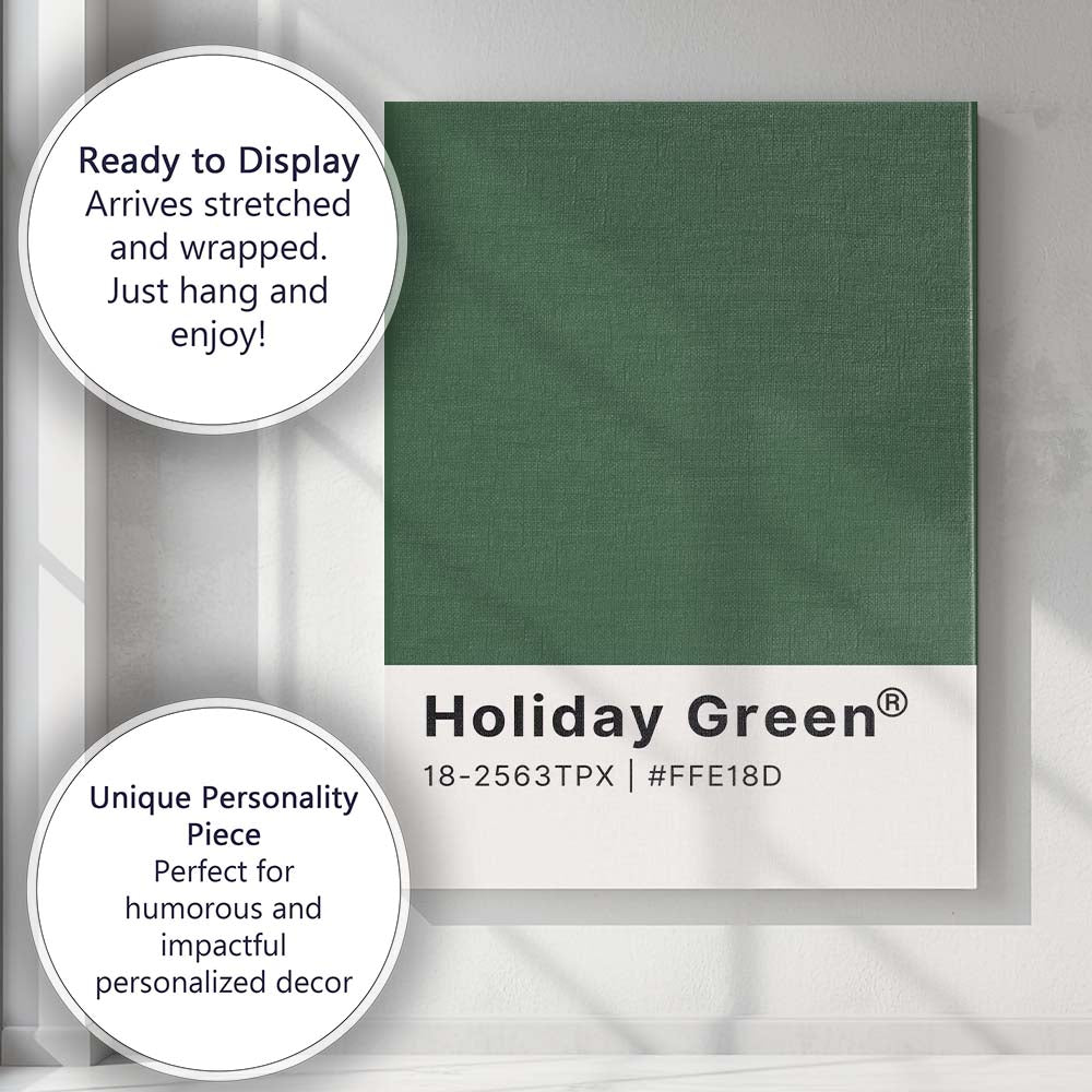Holiday Green Christmas Colour Swatch Minimalist Typography Wall Art Canvas Wall Art Print Decor Picture Ready to Hang