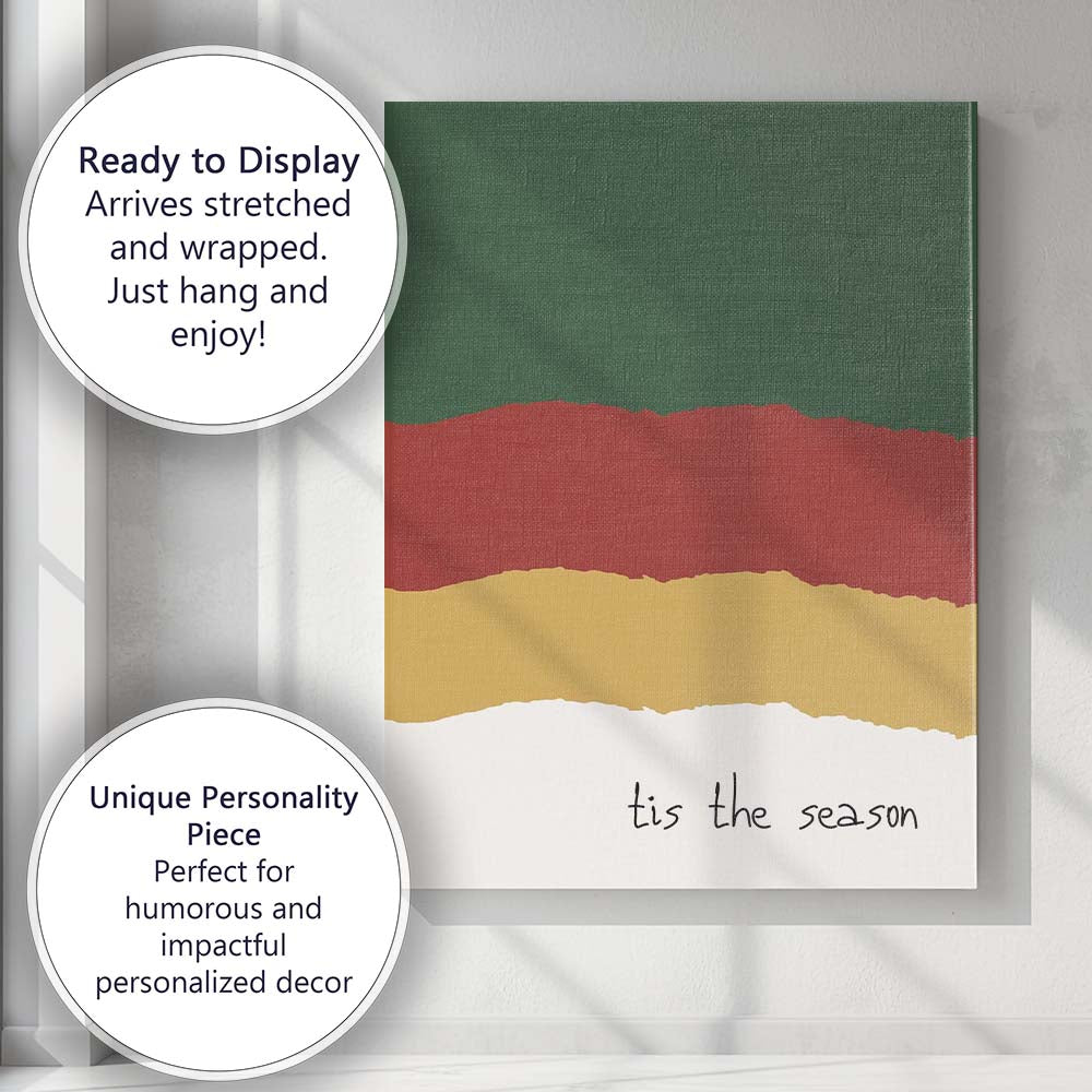 Festive Christmas Colour Block Tis The Season Minimalist Typography Canvas Wall Art Print Decor Picture Ready to Hang