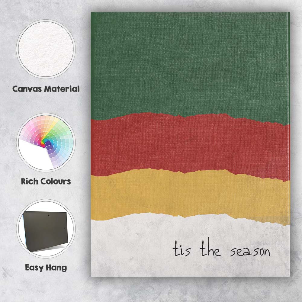 Festive Christmas Colour Block Tis The Season Minimalist Typography Canvas Wall Art Print Decor Picture Ready to Hang