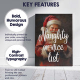 Naughty Or Nice List Smiling Santa Christmas Typography Canvas Wall Art Print Decor Picture Ready to Hang