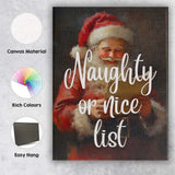 Naughty Or Nice List Smiling Santa Christmas Typography Canvas Wall Art Print Decor Picture Ready to Hang