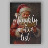Naughty Or Nice List Smiling Santa Christmas Typography Canvas Wall Art Print Decor Picture Ready to Hang