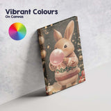 Cute Christmas Bunny Blowing Pink Bubblegum Festive Holiday Illustration Canvas Wall Art Print Decor Picture Ready to Hang