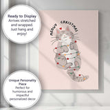 Cute Meowy Christmas Cat Wrapped In Festive Fairy Lights Illustration Canvas Wall Art Print Decor Picture Ready to Hang