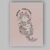 Cute Meowy Christmas Cat Wrapped In Festive Fairy Lights Illustration Canvas Wall Art Print Decor Picture Ready to Hang