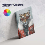 Stylish Christmas Tiger Wearing Festive Sunglasses Winter Portrait Canvas Wall Art Print Decor Picture Ready to Hang