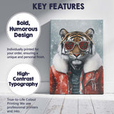 Stylish Christmas Tiger Wearing Festive Sunglasses Winter Portrait Canvas Wall Art Print Decor Picture Ready to Hang