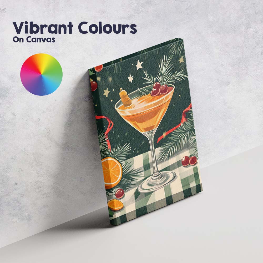 Festive Christmas Orange Cranberry Cocktail Holiday Drink Illustration Canvas Wall Art Print Decor Picture Ready to Hang