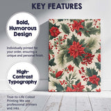 Red Poinsettia Holly Pine Branch Christmas Botanical Pattern Canvas Wall Art Print Decor Picture Ready to Hang