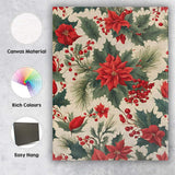 Red Poinsettia Holly Pine Branch Christmas Botanical Pattern Canvas Wall Art Print Decor Picture Ready to Hang
