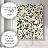 Classic Green Holly Leaves Red Berry Christmas Repeat Pattern Canvas Wall Art Print Decor Picture Ready to Hang