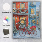 Snowy Christmas Street Red Bicycle Gift Basket Winter Village Canvas Wall Art Print Decor Picture Ready to Hang