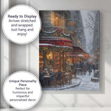 Cosy Paris Christmas Cafe Snowy Winter Street Scene Canvas Wall Art Print Decor Picture Ready to Hang