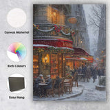 Cosy Paris Christmas Cafe Snowy Winter Street Scene Canvas Wall Art Print Decor Picture Ready to Hang