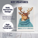 Cute Reindeer Wearing Blue Knitted Winter Jumper Christmas Animal Illustration Canvas Wall Art Print Decor Picture Ready to Hang