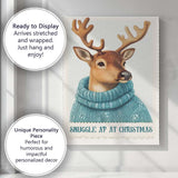 Cute Reindeer Wearing Blue Knitted Winter Jumper Christmas Animal Illustration Canvas Wall Art Print Decor Picture Ready to Hang