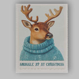 Cute Reindeer Wearing Blue Knitted Winter Jumper Christmas Animal Illustration Canvas Wall Art Print Decor Picture Ready to Hang