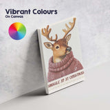 Cute Reindeer Wearing Mauve Knitted Winter Jumper Christmas Animal Illustration Canvas Wall Art Print Decor Picture Ready to Hang
